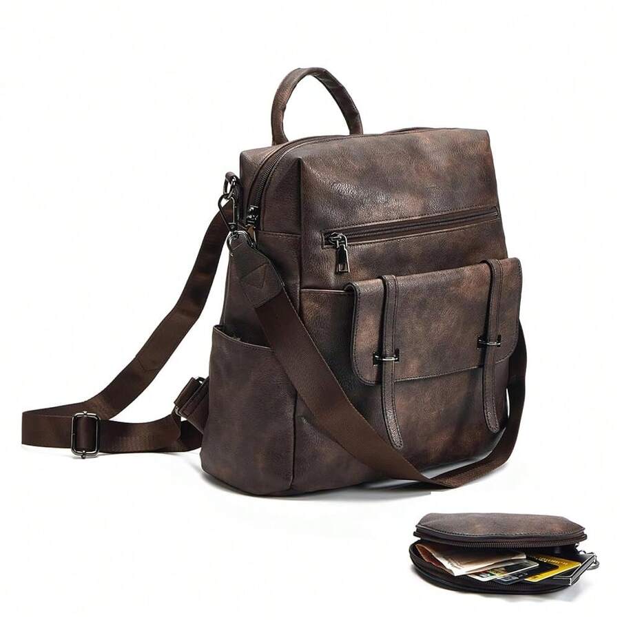 Leather Backpack Vintage - Women Fashion Vintage Brown PU Leather