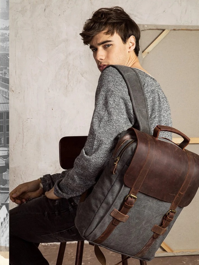 Military Canvas Leather Backpa - Rucksack Military Style avis et prix