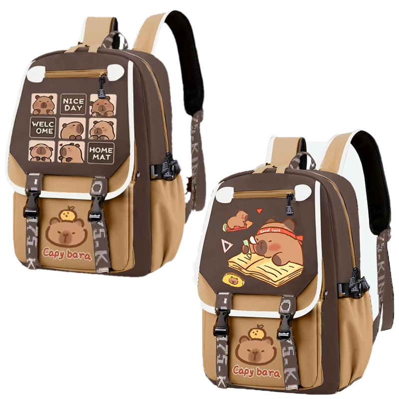 Kawaii Capybara Stylish Khaki  - School Backpack Teen avis et prix