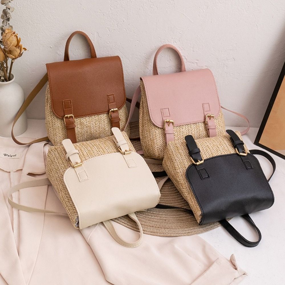 Fashion PU Leather Straw Backp - Leather Backpack Vintage avis et prix